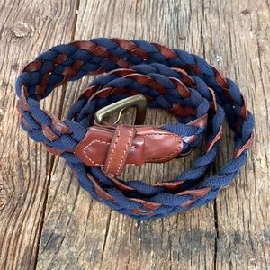 Massimo Dutti Belt Navy Brown Leather Contrast Woven Blue BRAIDED LEATHER BELT